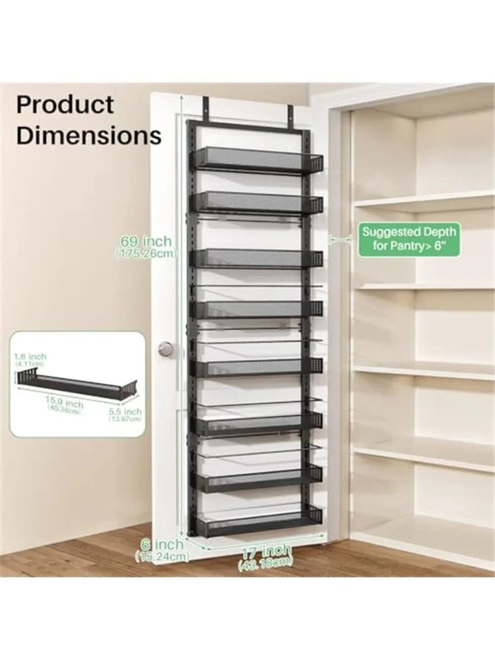 Over Door Pantry Organizer Black Metal Hanging Shelf Adjustable Basket Rack